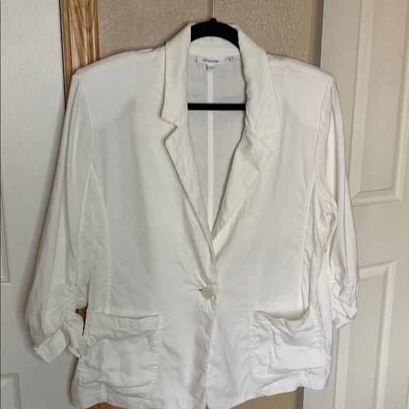 Chico's Jackets & Blazers - CHICOS White Linen Single Button Bracelet Sleeves Blazer Size Medium